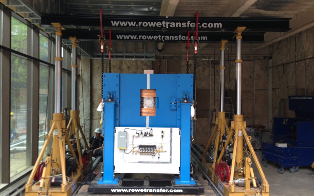 rowe transfer a rigging company on a job in buffalo removing a cyclone machine