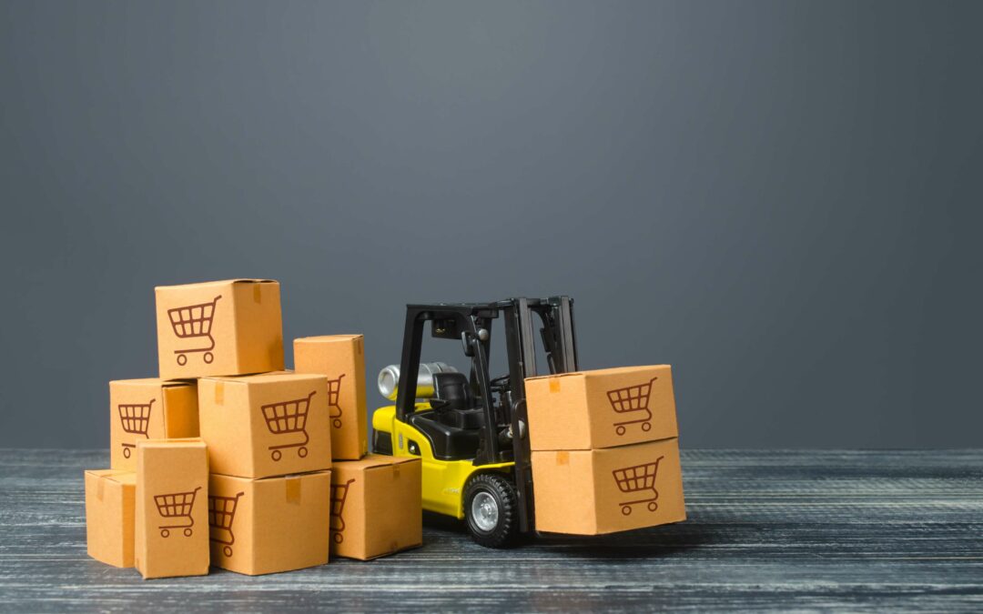 tiny forklift lifting small boxes